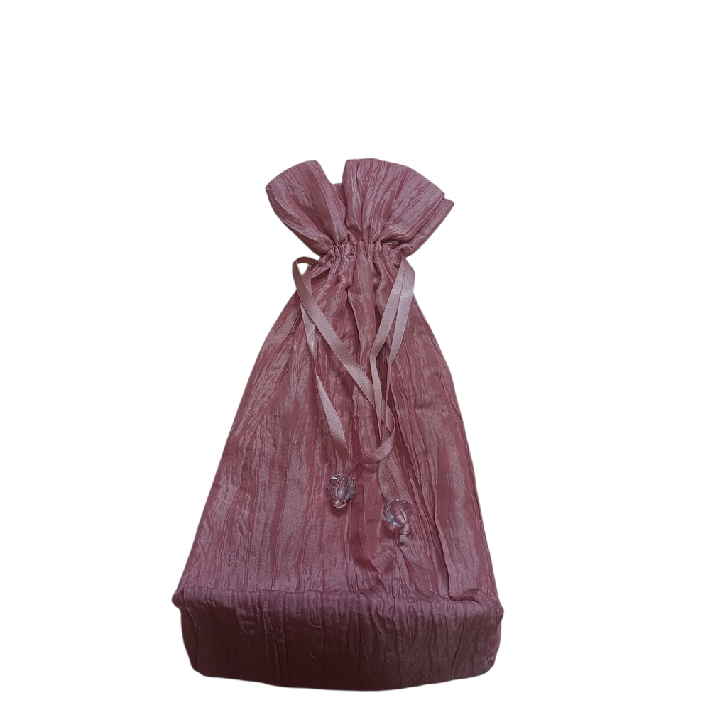 Pink and Silky Drawstring Bag with Beads‎